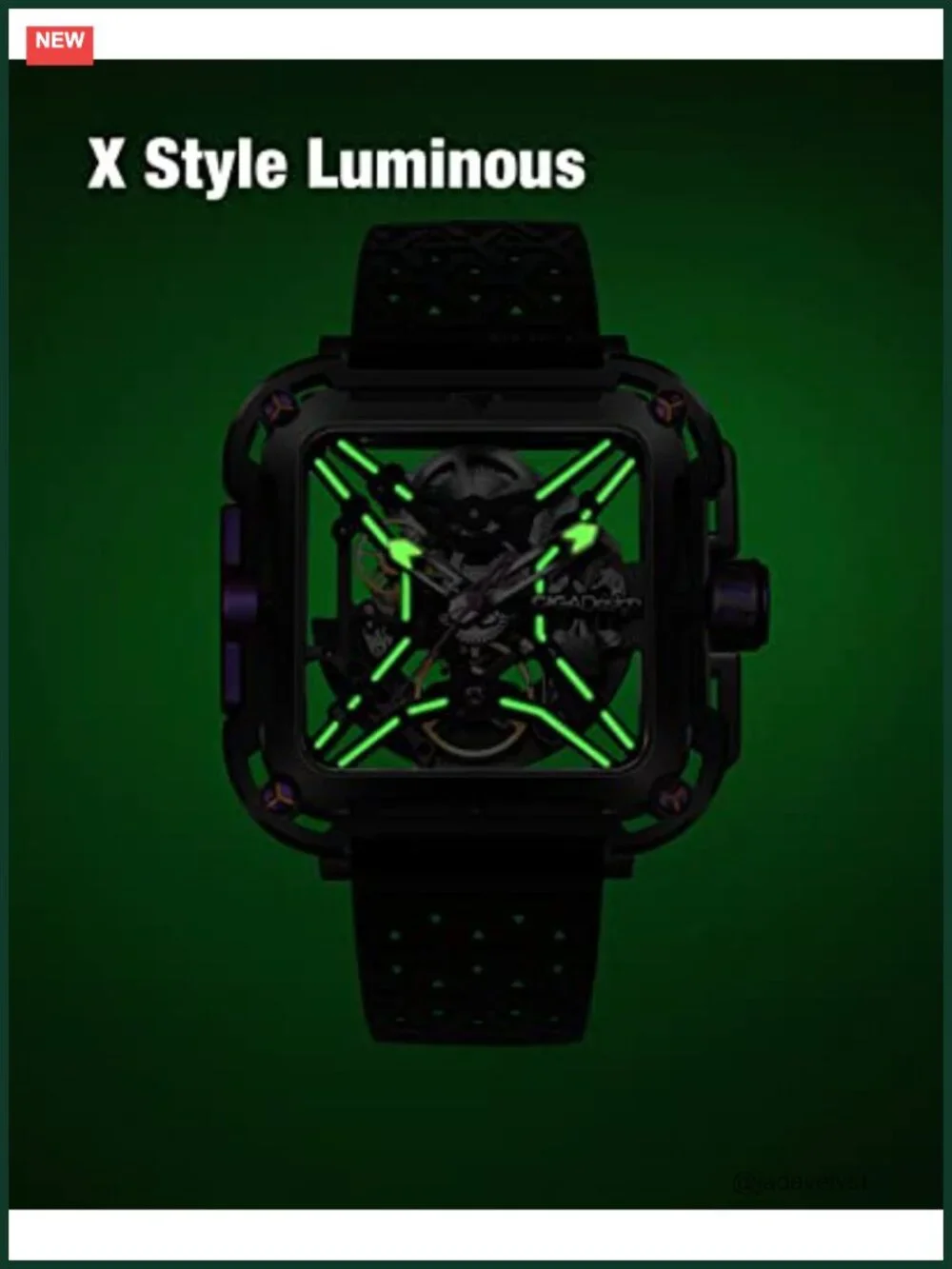 Automatic Skeleton Watch Men Women 48mm Sapphire Crystal Silicone Strap